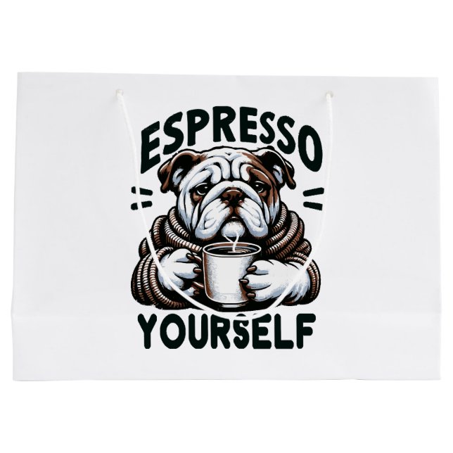 Warm Espresso Bulldog - Cosy Coffee  Large Gift Bag (Back)
