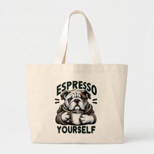 Warm Espresso Bulldog - Cosy Coffee  Large Tote Bag
