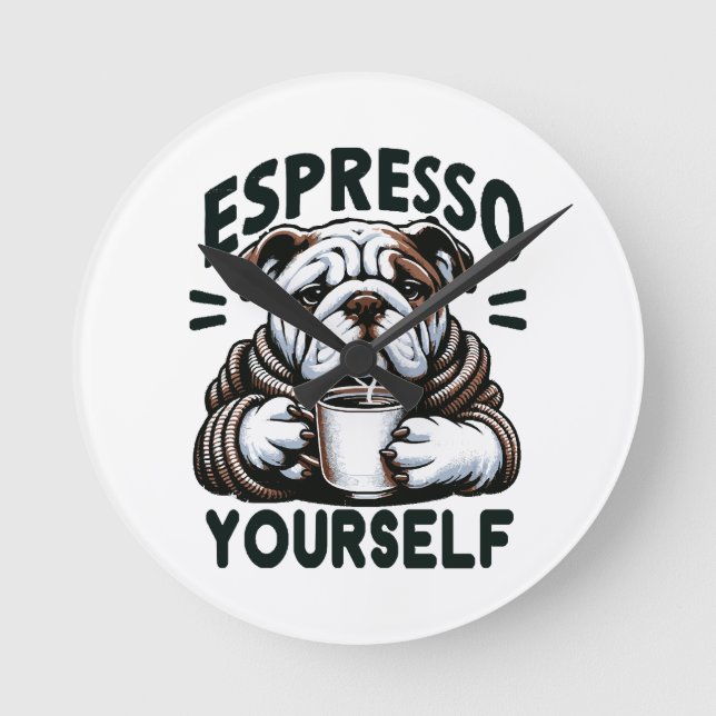 Warm Espresso Bulldog - Cosy Coffee  Round Clock (Front)