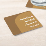 Warm Fall Brown Arch Custom Retro Bridal Shower Square Paper Coaster<br><div class="desc">Warm Fall Brown Colour Block Arch Custom Retro Bridal Shower Square Paper Coaster</div>
