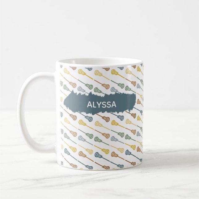 Warm Fall Colours Diagonal Lacrosse Sticks Pattern Coffee Mug (Left)