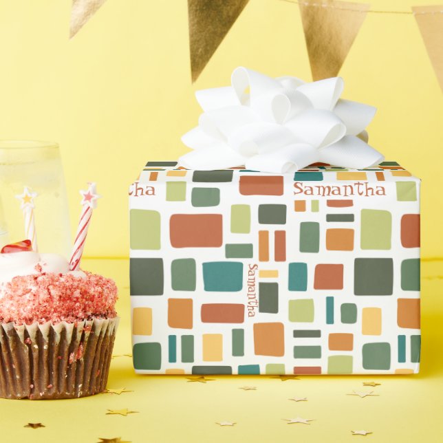 Warm Fall Colours Wonky Squares & Rectangles Wrapping Paper (Birthday Party)