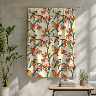 Warm Fall Throw with Birds and Seasonal Flowers Fleece Blanket