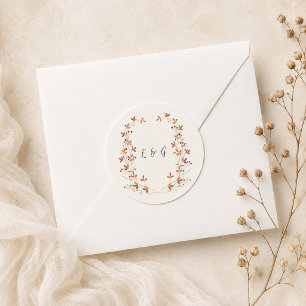 Warm Fall Watercolor Botanical Monogram Wreath Classic Round Sticker