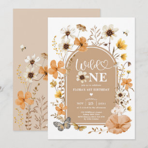 Warm Fall Wildflower Wild One 1st Birthday Girl Invitation