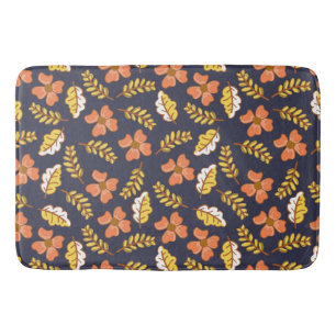 Warm Falling Autumn Leaves with Flowers Bath Mat