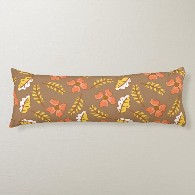 Warm Falling Autumn Leaves with Flowers Body Cushion (Front)