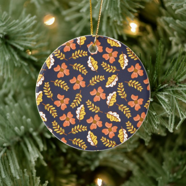 Warm Falling Autumn Leaves with Flowers Ceramic Tree Decoration (Tree)