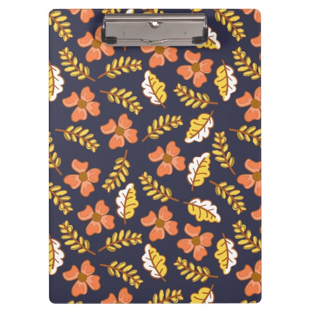 Warm Falling Autumn Leaves with Flowers Clipboard (Front)