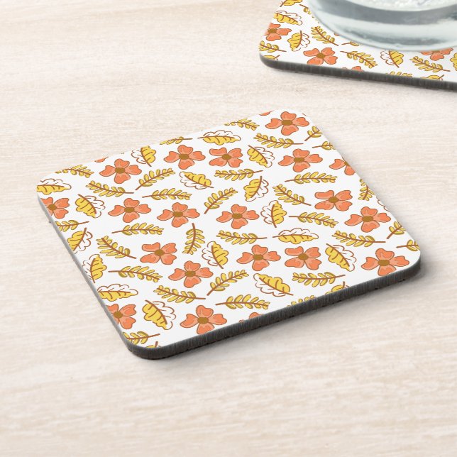 Warm Falling Autumn Leaves with Flowers Coaster (Left Side)