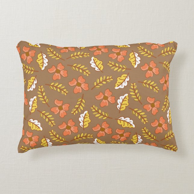 Warm Falling Autumn Leaves with Flowers Decorative Cushion (Front)