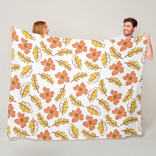 Warm Falling Autumn Leaves with Flowers Fleece Blanket (In Situ)