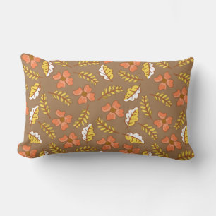 Warm Falling Autumn Leaves with Flowers Lumbar Cushion