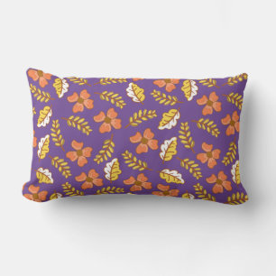 Warm Falling Autumn Leaves with Flowers Lumbar Cushion