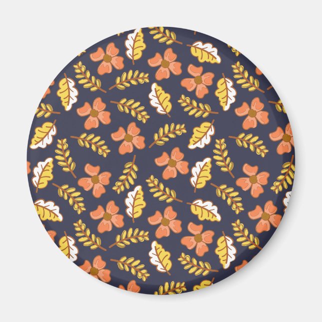 Warm Falling Autumn Leaves with Flowers Magnet (Front)