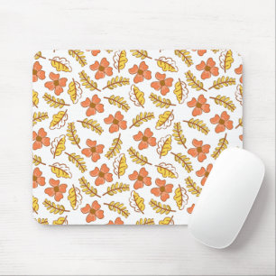 Warm Falling Autumn Leaves with Flowers Mouse Pad