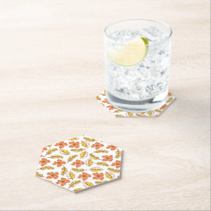 Warm Falling Autumn Leaves with Flowers Paper Coaster