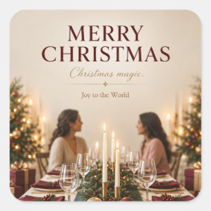 Warm Family Christmas Cozy Holiday Gathering Square Sticker