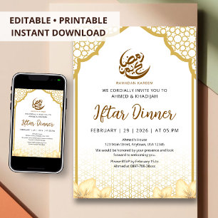Warm Floral Arch Ramadan Iftar Dinner Invitation
