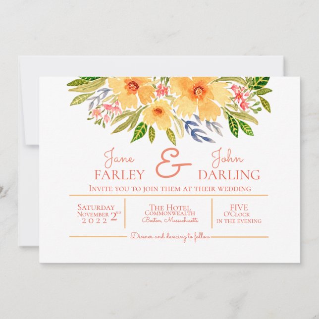 Warm floral wedding invitation (Front)