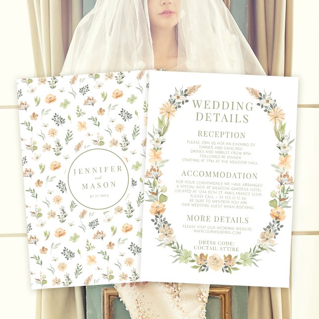 Warm floral wreath garden wedding details cards (Creator Uploaded)