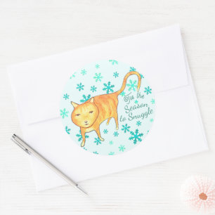 Warm Fuzzies & Winter Flurries Christmas Cat Classic Round Sticker