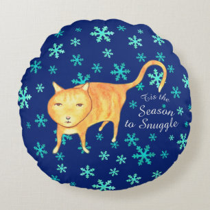 Warm Fuzzies & Winter Flurries Christmas Cat Round Cushion