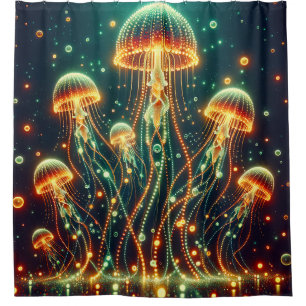 “Warm Glow: Jellyfish Radiance” Shower Curtain