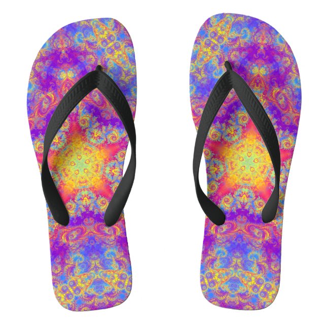Warm Glow Star Bright Colour Swirl Kaleidoscope Jandals (Footbed)