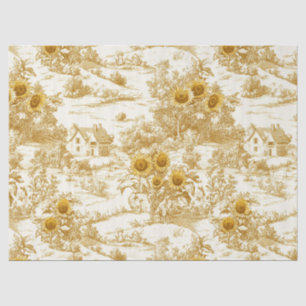 Warm Gold Farmhouse Sunflower Toile Pattern Tissue Paper