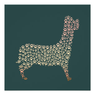 Warm Gold Gradient Paw Print Dog Silhouette Fabric