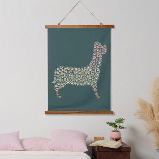 Warm Gold Gradient Paw Print Dog Silhouette Fabric Hanging Tapestry