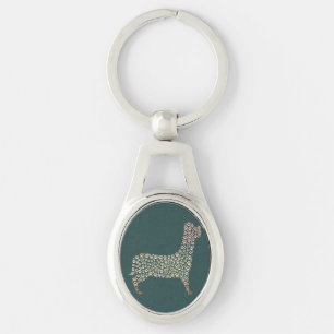 Warm Gold Gradient Paw Print Dog Silhouette Fabric Key Ring