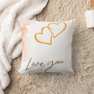 Warm Gold Hearts Love You Throw Pillow Peach Wat