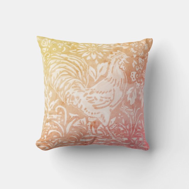 Warm Gold Rooster Chicken Rustic Cottage Farmhouse Cushion (Front)