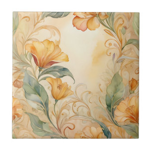 Warm Golden Nouveau with Delicate Floral Tile