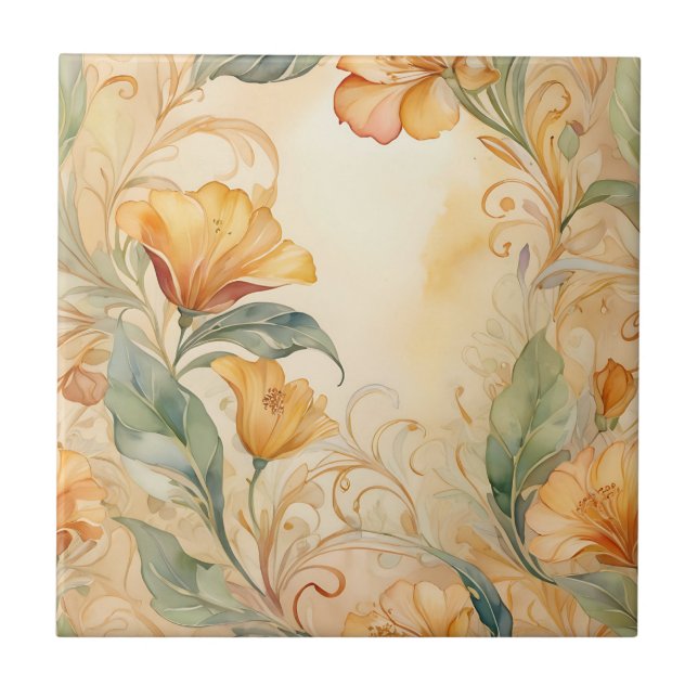 Warm Golden Nouveau with Delicate Floral  Tile (Front)