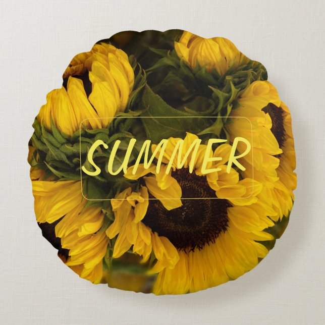 Warm Golden Sunflower Custom Round Cushion (Front)