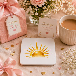 Warm Golden Sunrise Party Tableware Square Paper Coaster