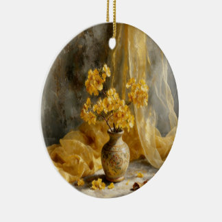 Warm Golden Yellow Flower Bouquet Still Life Keeps Ceramic Tree Decoration