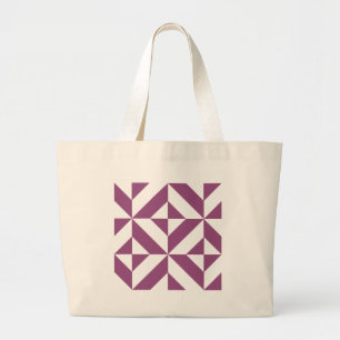 Warm Grape Geometric Deco Cube Pattern Large Tote Bag