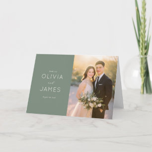 Warm Green Elegant Photo Collage Thank You Card