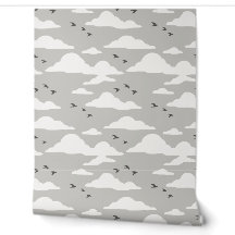 Warm Grey and White Bird Flock in the Clouds