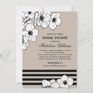 Warm Grey Anemone Floral Wedding Bridal Shower Invitation