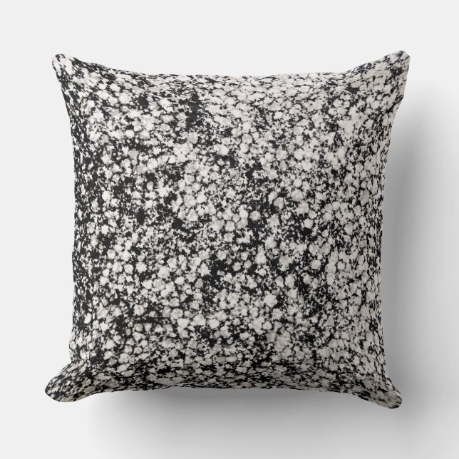 Warm Grey Black White Speckled Mosaic Abstract Cushion (Front)