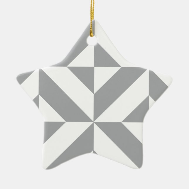 Warm Grey Geometric Deco Cube Pattern Ceramic Tree Decoration (Front)