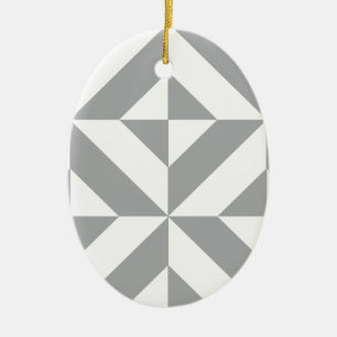 Warm Grey Geometric Deco Cube Pattern Ceramic Tree Decoration