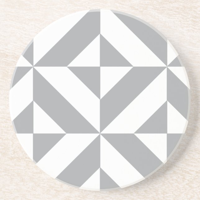Warm Grey Geometric Deco Cube Pattern Coaster (Front)