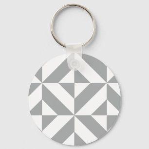 Warm Grey Geometric Deco Cube Pattern Key Ring