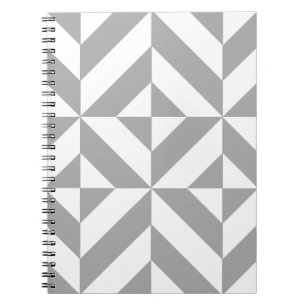 Warm Grey Geometric Deco Cube Pattern Spiral Notebook